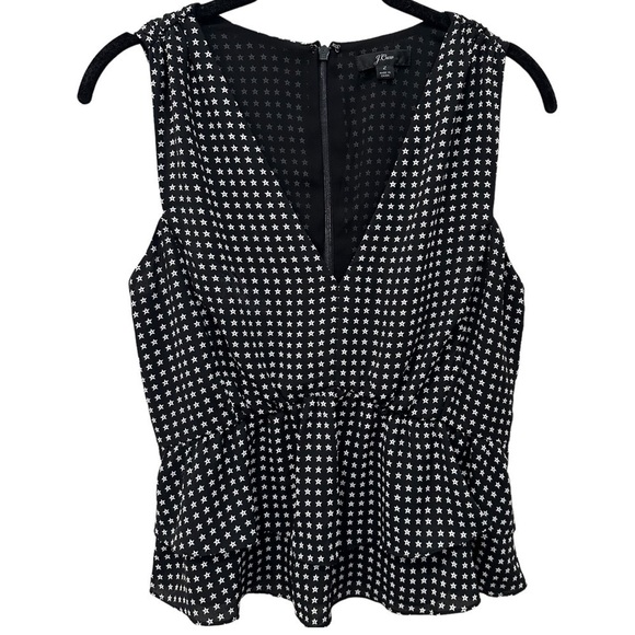 J. Crew Top Women's Size‎ 2 Black Peplum Star Print Sleeveless V-Neck Blouse - Picture 1 of 7